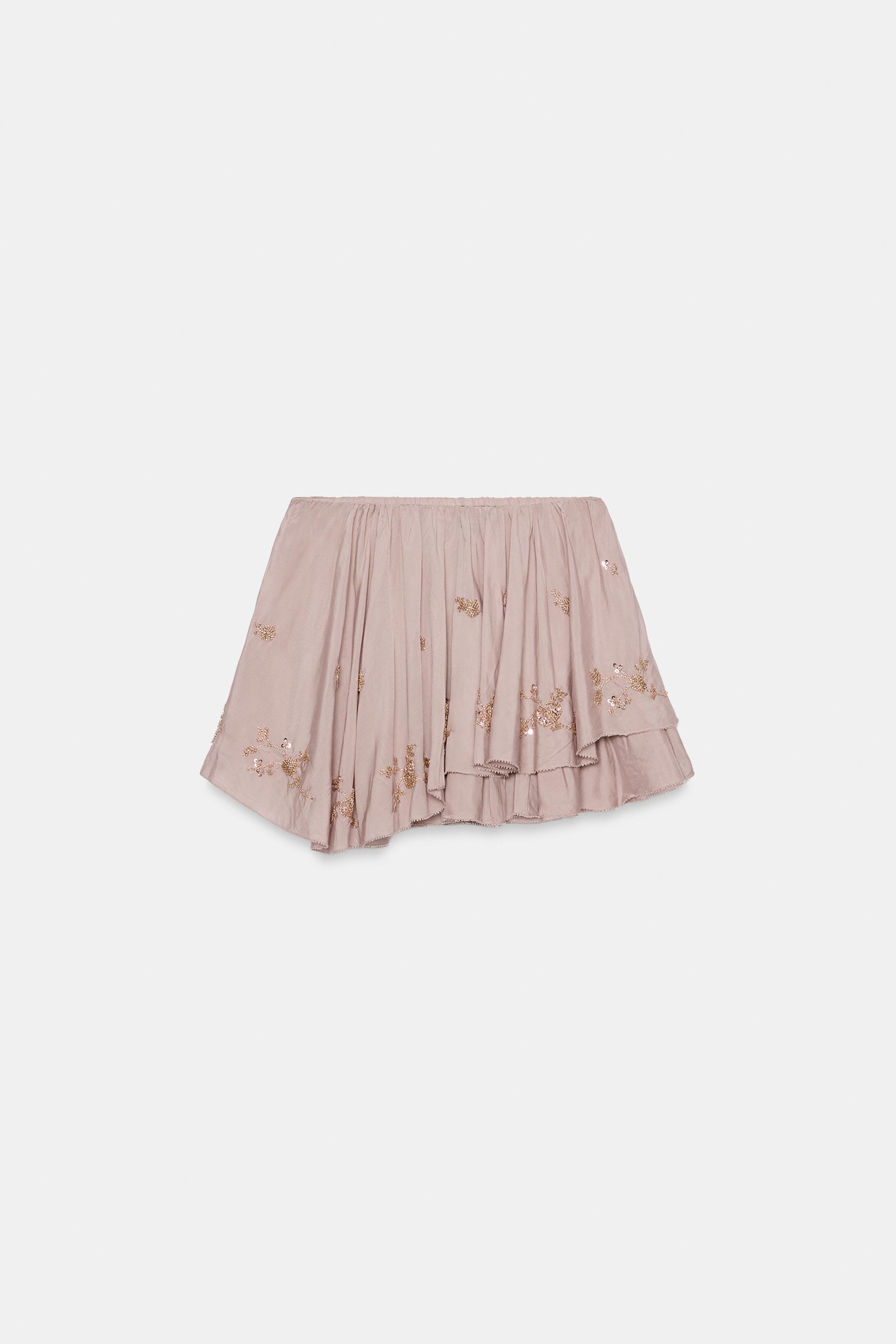 RUFFLED BEADED MINI SKIRT